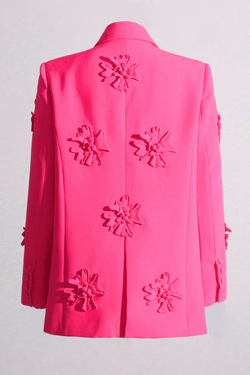 Fuchsia Double Breated Peak Lapel Women Blazer med blomster